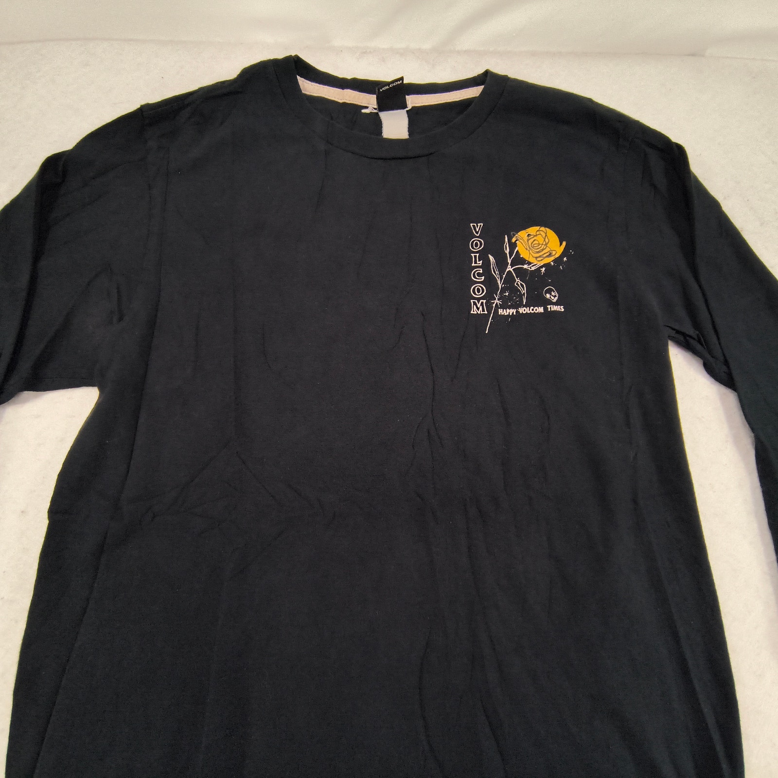 Volcom Happy Times Crew Neck Long Sleeve Graphic Shirt Mens Size Small S Black